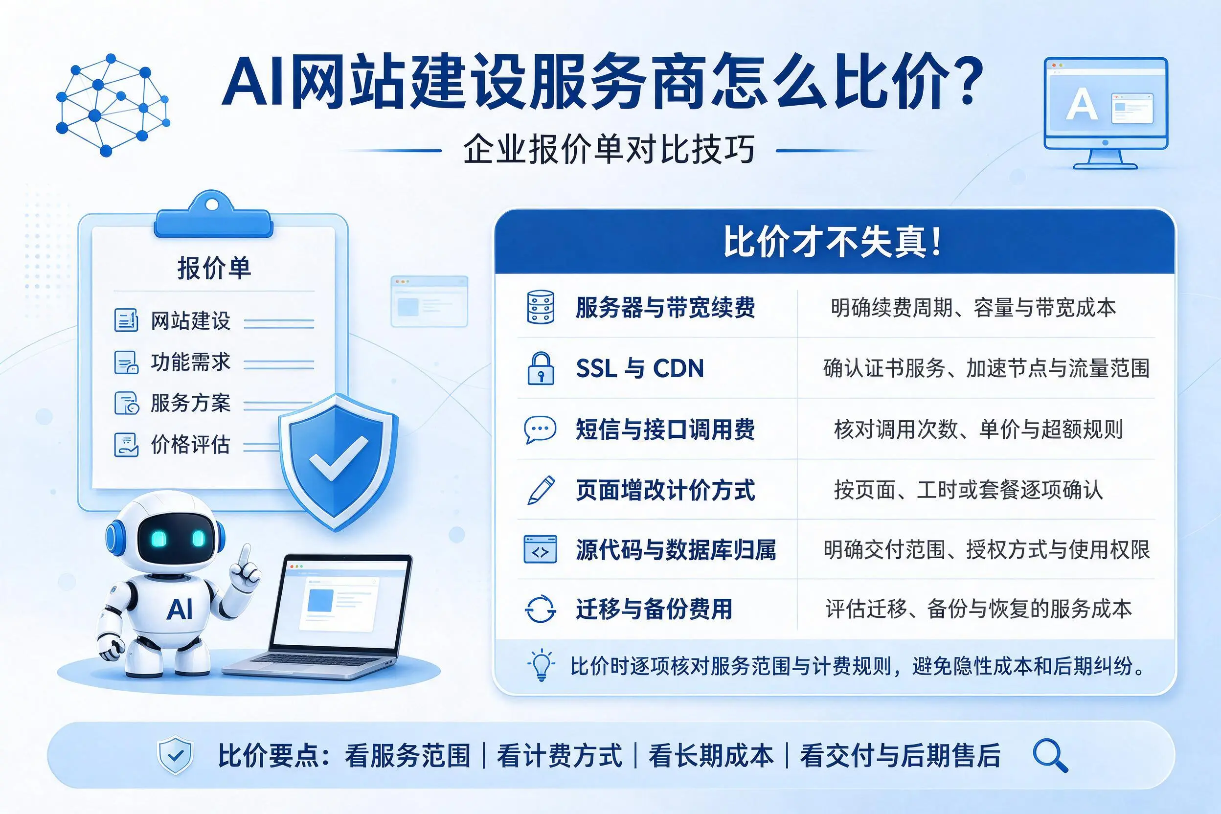 AI网站建设服务商怎么比价?镇江企业报价单对比技巧
