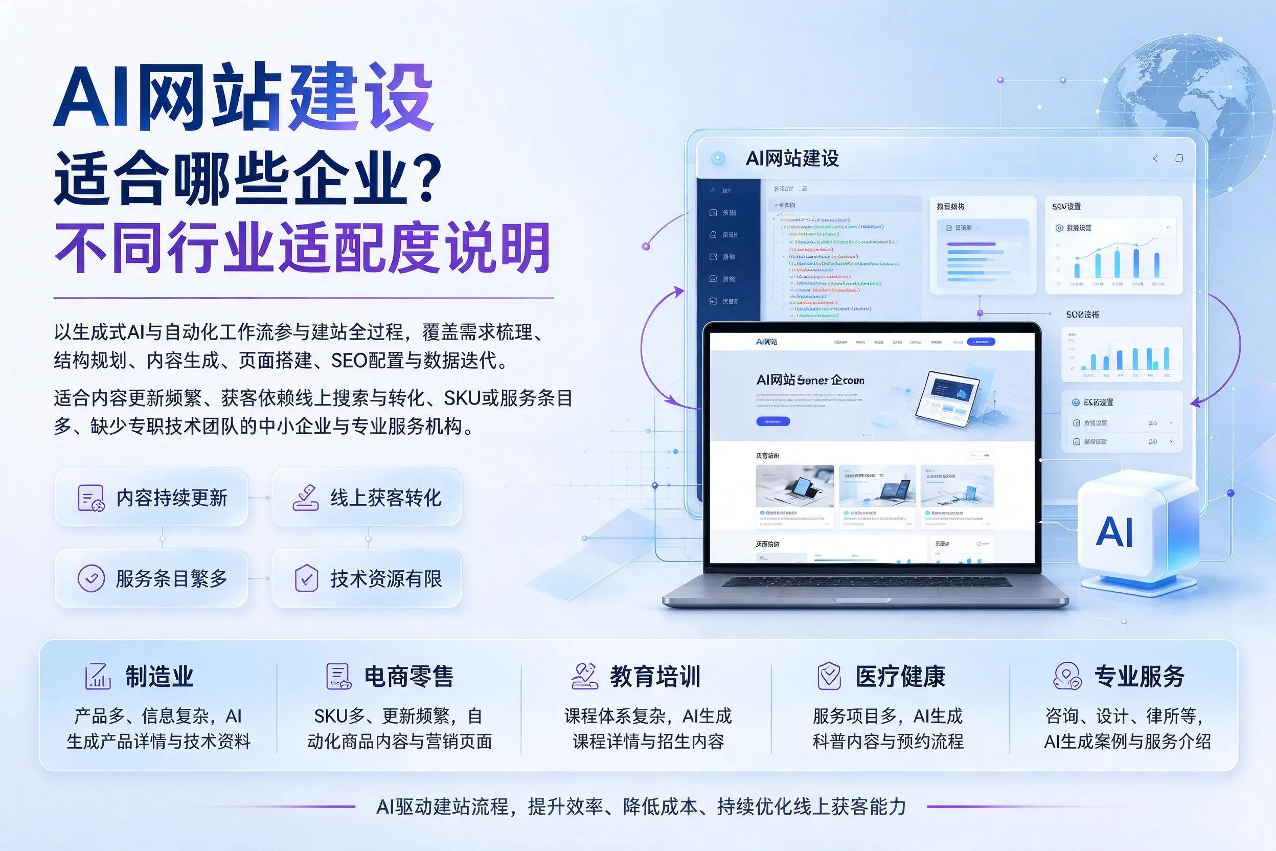 AI网站建设适合哪些企业?镇江不同行业适配度说明